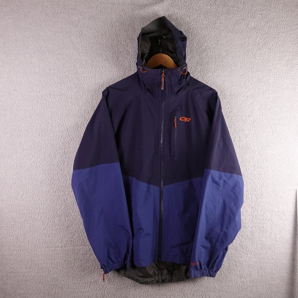 Outdoor Research Gore-Tex Rain Jacket Mens L Blue Colorblock Waterproof Shell
